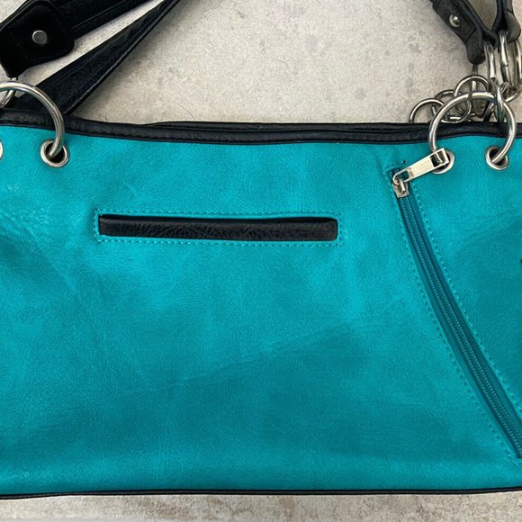 Women's Western Purse, Conceal And Carry Teal Black Bling, Country Glam Handbag - Picture 3 of 8